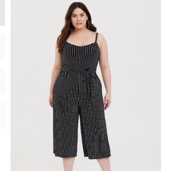 torrid Pants - Black and white striped crop romper